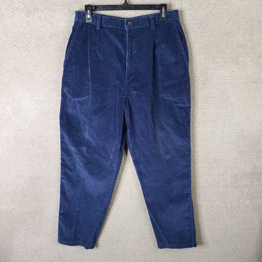 Vintage Lands End Pants Womens 14 Regular Blue Corduroy‎ Pleated Chino Navy